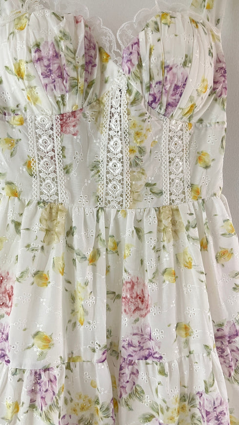 Spring Embroider Tie Straps Tiered Sundresses